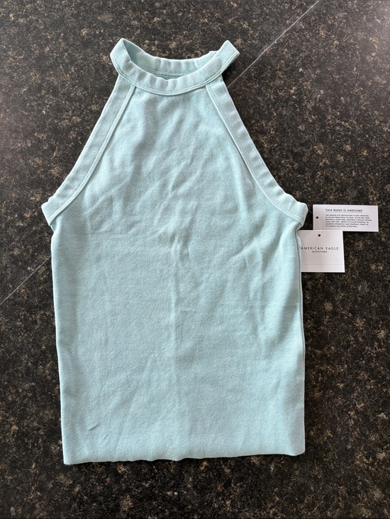 American Eagle Outfitters Tops - American Eagle Outfitters Light Aqua Ribbed Halter Tank